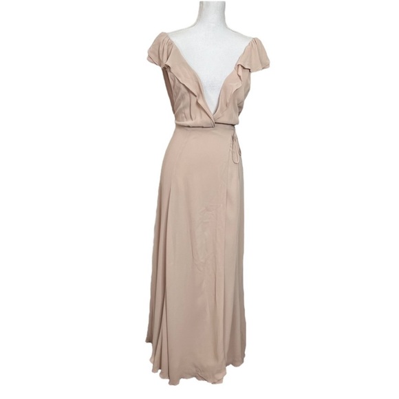 Reformation Peppermint Champagne Ruffle Trim Sleeveless Wrap Maxi Dress Gown S - Picture 2 of 8